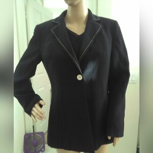 NWOT Kasper Elegant Black Blazer W/ White Accents + MATCHING TANK TOP SZ. 4P